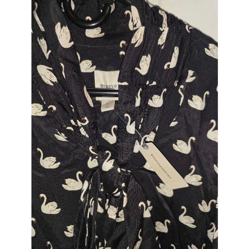 Anthropologie Maeve The Caroline Tie Neck Mini Dress Swan NWT Size L Whimsy - Picture 4 of 9